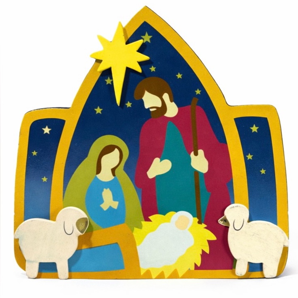 Wooden Nativity Tabletop Decor Freestanding Folk Art 8x8